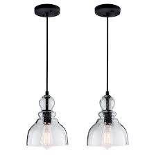 Pendant light glass pendant light dark pewter mouth blown glass light pendant mini pendant lights glass art graphic shades. Lanros Farmhouse Kitchen Pendant Lighting With Handblown Clear Seeded Glass Shade Adjustable Cord Mini Ceiling Light Fixture For Kitchen Island Sink Matte Black Finish 7inch 2 Pack Amazon Com