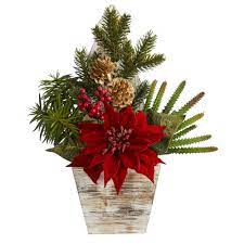 Much like your traditional artificial tree, the christmas cactus is composed of dark green faux pine blades. Nearly Natural 15 In Poinsettia Cactus And Succulent Artificial Arrangement In Christmas Tree Planter A1388 The Home Depot
