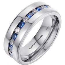 Mens Titanium Wedding Band Ring With Blue Sapphire Cubic Zirconia Titanium Rings For Men Classic Wedding Rings Ruby Wedding Rings