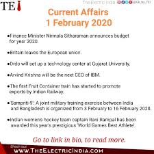1 February 2020 Current Affairs In 2020 Gk Questions And Answers General Knowledge Facts Gk Questions