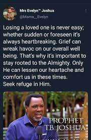In this video that we hereby present, you'll learn about her educational background and work as a. Only God Can Comfort Us T B Joshua S Wife Evelyn Joshua Breaks Silence Reference Daily News