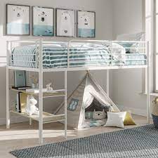Nerice oak twin loft bed. Kids Metal Twin Loft Bunk Bed With 2 Open Shelves Under Bed Desk Storage White 764053533785 Ebay