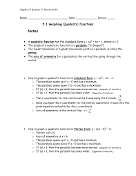 Date algebra worksheet graphing quadratics show all date algebra worksheet writing quadratic equations section 1 (standard form): 5 1 Graphing Quadratic Functions Notes