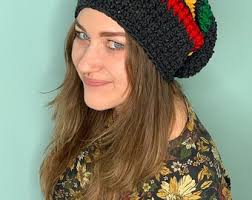 Dreads Boho Rasta Crochet Hat Handmade Yarn Beanie Grey Wool Jamaica Cap  Dreadlocks