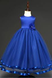 Custom Made Royal Blue Satin Ball Gown Evening Dress With Floral Kids Clothing Party Froc Vestidos Infantis Vestidos Brilhantes Longos Vestido Infantil Festa