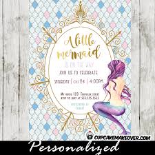 Mermaid Baby Shower Invites Aqua Blue And Gold Royal Frame Cupcakemakeover