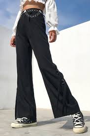 Grey pants are almost always included in capsule wardrobes, work wardrobes, business trip sets, minimal wardrobes and there is a good reason for it. Womens Fashionable High Waist Buckle Straps Long Wide Leg Pants In Black Beautifulhalo Com