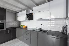 Two Tone Modern Kitchen With Flat Panel Cabinets Modern Kitchen Tiles Kitchen Cabinet Styles New Kitchen Cabinets