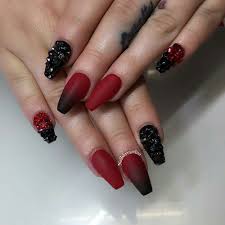 Black And Red Ombre Nails Black Red Ombre Nails With Studs Burgundy Nails Red Ombre Nails Red Matte Nails