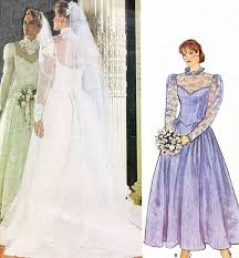 Wedding Dress Pattern Vogue 1248 High Collar Drop Waist Lace Bridal Wedding Gown Womens 1980s Vi Wedding Gown Patterns Vogue Dress Patterns 1980s Wedding Dress