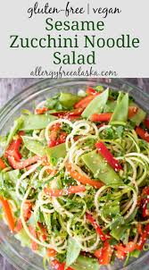 Sesame Zucchini Noodle Salad Allergy Free Alaska Recipe Zucchini Noodles Salad Zucchini Noodles Salad Recipe Raw Food Recipes