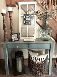 Farmhouse Entry Table Rustic Baskets Lantern Vintage Bottle With Flowers Home Decor Farm House Living Room Decor