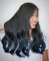 Deep Blue Ombre Hair Colour Design A Base Of Muted Ocean Turquoise For A Sea Inspired Hair Style Hair Color Blue Black Hair Ombre Light Blue Hair
