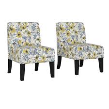 It borrows its clean, comfortable lines from vintage designs, with natural wooden legs in a sleek tapered profile. Handy Living Denis Lavender Purple Multi Floral Print Upholstered Armless Chairs Set Of 2 A162265 The Home Depot