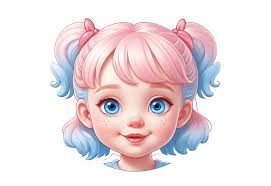 Gratis afbeelding: Sticker van een meisje met roze-blauw haar met  vlechtjes, een vectorafbeelding zonder achtergrond