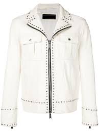 New Handmade Men Versace H M Silver Studded Biker White Leather Jacket Handmade Studded Leather Jacket Style Jackets Men Fashion Leather Jacket Men Style