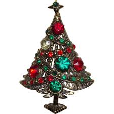 Signed Hollycraft Christmas Tree Brooch In Multi Colored Rhinestones Jewelry Christmas Tree Jeweled Picture Glitter Christmas