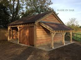 Made In Oak 2 Bay Garage With Lean To Log Store Backyard Sheds Timber Garage Carport Sheds
