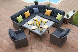 casamore d angle contemporain madrid salon de jardin en rotin tresse gris parfaites pour les repas d exterie corner dining set furniture outdoor furniture sets