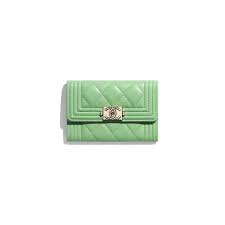 Boy Chanel Card Holder Green Lambskin Gold Tone Metal Default View See Full Sized Version Chanel Card Holder Chanel Bag Best Handbags