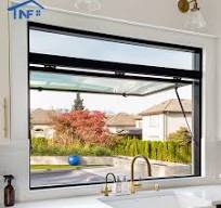 Puntal de gas de aluminio con rotura térmica, paso a través de ventanas,  ventana de toldo abatible de aluminio colgado en la parte superior para  Barra de cocina