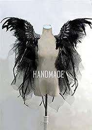 Black Angel Wings Costume Amazon Com D Khaleesi Design Fashion Black Angel Wing Transparent Feather Yarn Costumes In Party Club Sta Black Angel Wings Angel Wings Costume Black Angels