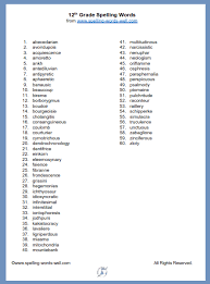 12th Grade Spelling Words