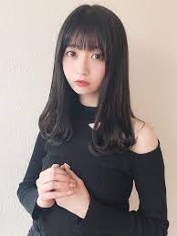 ぱっつん前髪シースルーバング地毛風透明感 黒髪暗髪ヘアスタイル ヘアスタイル ぱっつん前髪 前髪