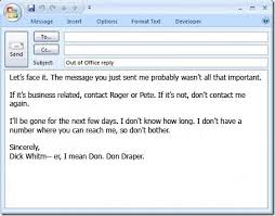Six Out Of Office Replies For Your Mad Men Party Hangover Mad Men Party Out Of Office Reply Mad Men