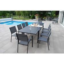 salon de jardin vittal 10 personnes aluminium effet bois coloris anthracite