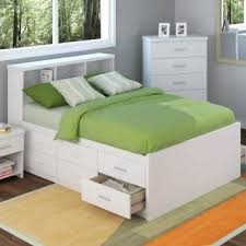 Amazon Com Sonax 4d 111 Lwb Double Captain S Storage 2 Piece Bed Set With Bookcase Headboard Frost White Double Bed With Storage Bed With Drawers Storage Bed