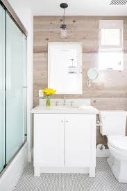 Blue bathroom ideas to inspire your remodel bathroom interior. Oak Plank Accent Wall With White Single Washstand Cottage Bathroom