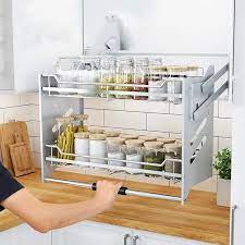 I used quilted ball jelly jars to hold the spices and built it to disappear into the side of a ca. Buy Whifea Pull Down Dish Rack System Spice Rack Kitchen Shelf 2 Tier Upper Cabinet Pull Out For Organizer For Cabinet Width 24 Online In Indonesia B07xfbxb2h