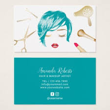 You have enough money for maybe a wholesale hair company, business cards and logos but you don't have enough money to do that and still get a whole bunch of stock because there are too many length, origin, color, type in hair. Hair Makeup Artist Short Haircut Girl Turquoise Business Card Zazzle Com Stylist Business Cards Hair Business Cards Hair And Makeup Artist