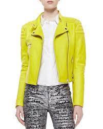 Mcq Alexander Mcqueen Neon Leather Zip Biker Jacket Lime Green