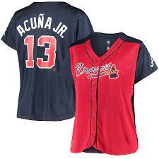 The red pants were brought back. Ronald Acuna Jr Atlanta Braves Women S Plus Size Jersey Red Navy