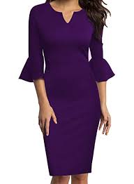 Woosunze Womens Flounce Bell Sleeve Office Work Casual Pencil Dress Purple Small In 2020 Women Bodycon Dress