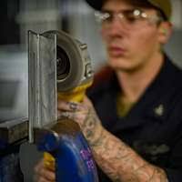 U.S. Air Force TECH. SGT. Doug Dingus, heat plant foreman, 20th Civil  Engineering Squadron, welds a sewer grill at Shaw Air Force Base, S.C.,