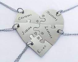 Heart puzzle 5 piece necklace set, hand stamped five best friends bff name necklaces, personalized bridesmaid jewelry, stainless steel bambamkreations $ 68.95 free shipping 6 piece heart puzzle. Hand Engraved Heart Puzzle Necklaces Shaped Like A Heart Perfect For 5 People Friendship Family Bff Five 5 Friend Necklaces Bff Jewelry Friend Jewelry