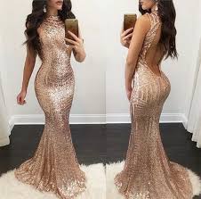Rose Gold Mermaid Evening Dress Sequins Prom Dress Striped Sequins Dress Open Back Prom Dress Beautiful Prom Dresses Mermaid Evening Dresses Mermaid Prom Dresses