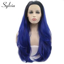 Black And Blue Lace Front Wig Sylvia Black Blue Two Tone Ombre Natural Straight Synthetic Lace Front Wigs With Dark Roots Heat Resistant Fiber Hair For Woman Affiliate
