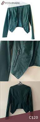 Emerald Green Faux Leather Open Front Jacket Green Faux Leather Jacket Vegan Leather Jacket Open Front Jacket