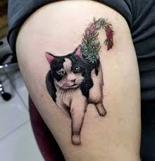 Black And White Cat Tattoo Happy Cattatthursday Love This Black And White Kitty With Floral Tail Cattastic Work By Tinocotat In 2020 Cat Tattoo Cat Tat Animal Tattoo