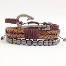kit 3 pulseiras masculinas couro anzol hematita pulseiras masculinas pulseira masculina couro pulseiras para homens