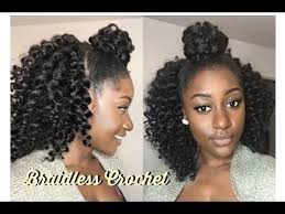 How To Braidless Crochet Top Knot Half Up Half Down Freetress Youtube Black Hairstyles Crochet Half Up Hair Half Up Half Down Hair