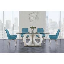 Pick a winner of a surface with the bravo dining table. White Tone Geometrical Style Base With Rectangular Glass Top Dining Table