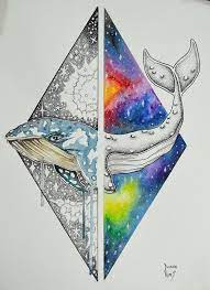 Whale In Triangle Galaxy Drawing In Coloured Pencils Dibujos Arte Inspirador Arte De Acuarela