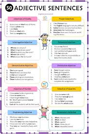 Adjective Sentences 50 Adjective Examples In 2020 Adjectives Examples Of Adjectives Grammar Lessons