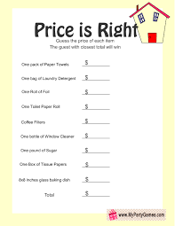Free Printable Birthday Games For Adults Price Is Right Free Printable Housewarming Game Housewarming Games Housewarming Party Games Price Is Right Games