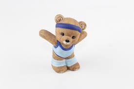 Vintage Homco Teddy Bear Figurine Aerobics Exercise Blue Leg Warmers 1448 Bear Figurine Blue Leg Warmers Teddy Bear